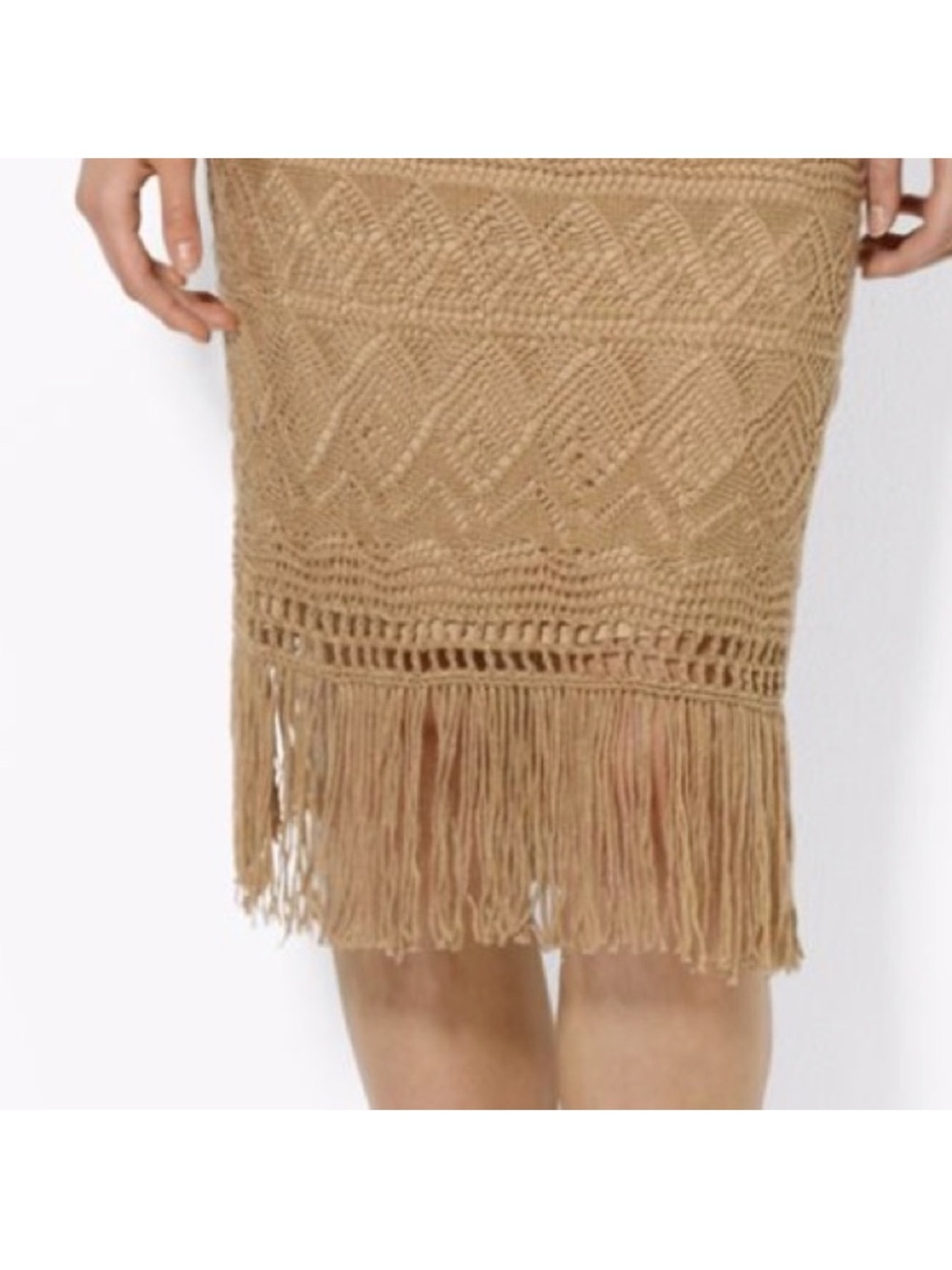 Lauren Ralph Lauren Linen Crochet Fringe Lined Midi Dress Tan Medium - Picture 3 of 13